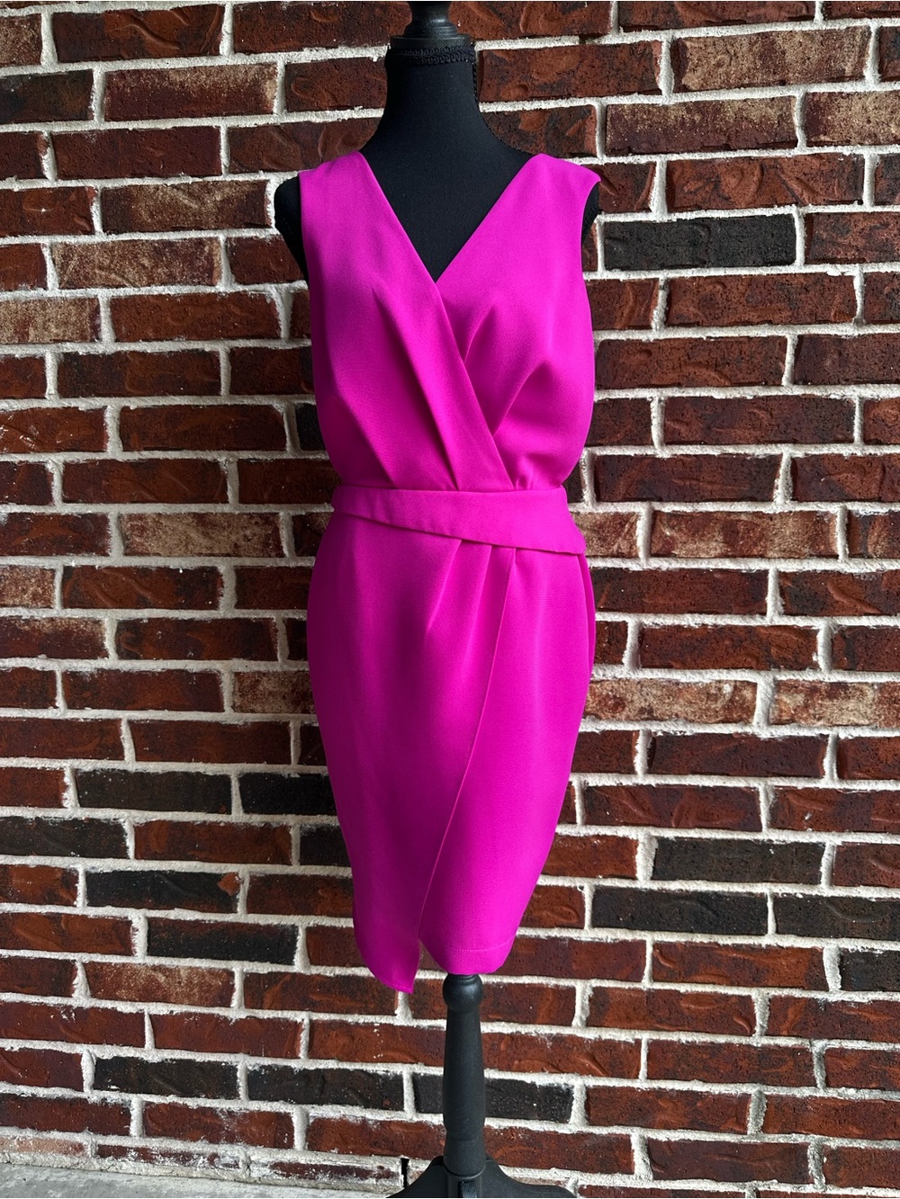 Fuchsia Sleeveless Wrap Sheath Dress